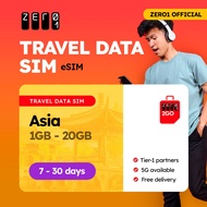 Asia eSIM Card 7 - 15 days 1GB - 5GB Data | 4G/5G | Zero1 2GO full speed Travel Data SIM