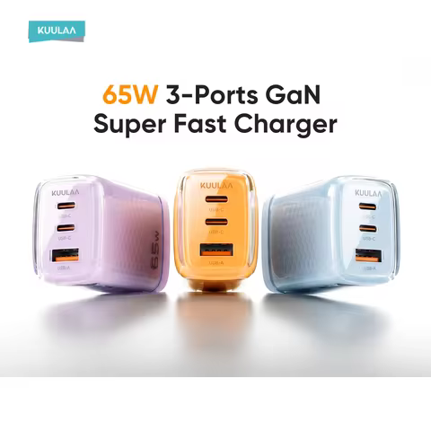 KUULAA 65W GaN Charger Type C Quick Charge 4.0 3.0 PD USB Charger for iPhone 17 16 15 Pro Max Fast C