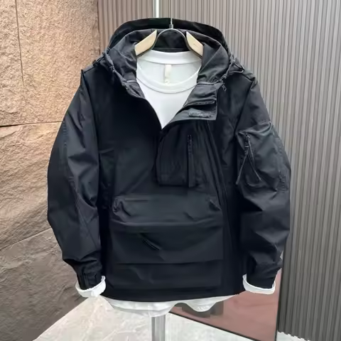 Cityboy Workwear Hooded Jacket Men's 2023 Spring Autumn Loose Casual Coat Big Zipper Pocket Urban Sa