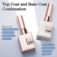 Double Rhythm 2 Pcs 15ML No Wipe Gel Top Coat and Base Coat Set Clear Glossy Gel Polish Kit (Base an