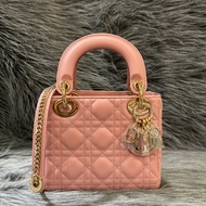 DIOR M0505 復古粉紅色 Cannage 3ㄨ3 金鍊 lady dior 羊皮 手提包 黛妃包 斜背包