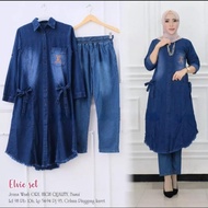 Elviee Set Jeans - One Set Wanita - Setelan Atasan Bawahan Jeans Wanita Terbaru - Atasan Tunik Bawah