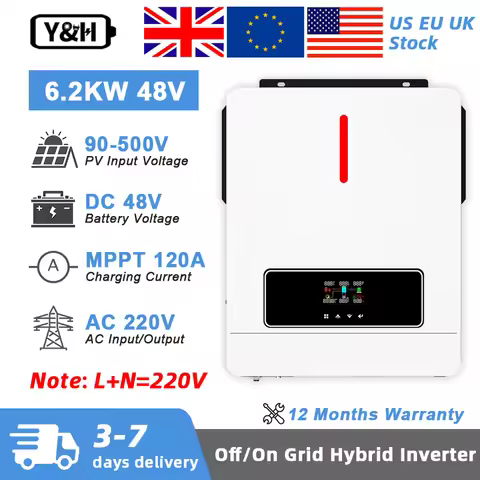 Y&H 6.2KW Hybrid Solar Inverter 48VDC 220VAC On/Off-grid Solar Inverter Dual AC Output MPPT 120A Sol