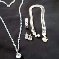 SET PERHIASAN WANITA SILVER MOTIP GELANG RANTAI DAN PERMATA SATU SILVER