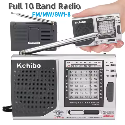 KK-9803 Mini Portable Radio 3.5MM Jack FM/MW/SW1-8 Stereo Radio Built-In Speaker Full 10 Band Radio 