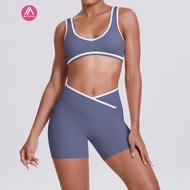 AirActive  Yoga Sports Set Contrast Color Sports Bra And Cross Waist Sports Shorts