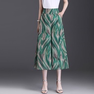 IELGY Three-quarter wide-leg pants artistic thin loose chiffon pants for women