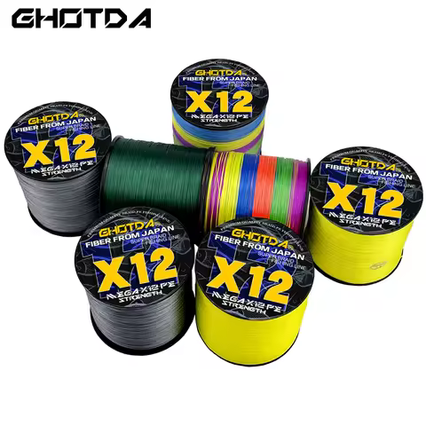 GHOTDA 500M 300M 100M 12 Strand Super Strong Braided Fishing Line PE Multifilament Multicolor Sea Sa
