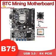 B75 8 USB GPU BTC Miner Motherboard+Random CPU+Cooling Fan+SATA Cable 8XPCIE to USB3.0 LGA1155 DDR3 Slot MSATA ETH Miner