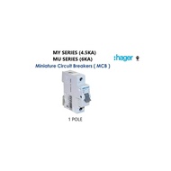 Hager 6A-63A 1pole 4.5ka/6ka MCB (MY/MU Series)