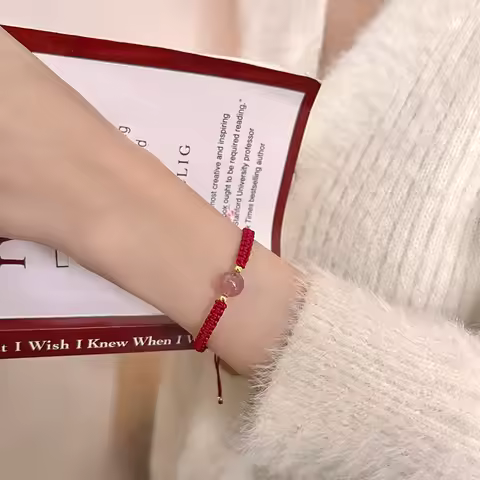 18K Gold Bracelet For Women Stereoscopic Love Red Rope Bracelet Women's Simple Retro Heart To Heart 