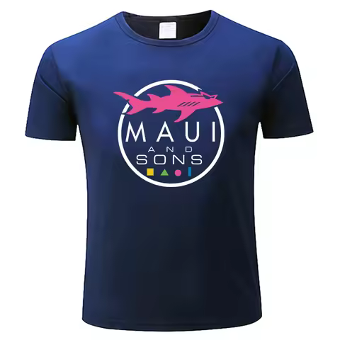Maui And Sons Shark Blue men black T-Shirtsummer fashion mens cotton tshirt male tops t shirt