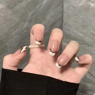 24PCS Bling Cat-eye Fake Nails Press on French Artificial Stick-on Nails Tips Art