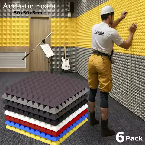 Soundproof Foam 6Pack 50x50x5cm Studio Pyramid Acoustic Foam Sound Absorption Noise Insulation Treat