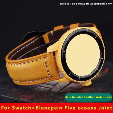 Retro Italy cowhide Watch strap For Swatch×Blancpain Five oceans Joint Genuine Leather22mm Man Yello