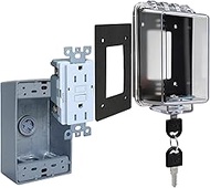 Universal Weatherproof Electrical Outlet Cover Kit with Lock,Outlet Waterproof Cover Box with 15 Amp