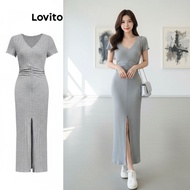 Lovito Women's Casual Plain Split Front Dress L108ED610