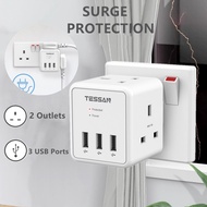 TESSAN TS224 Extension Plug Power Socket with USB，Surge Protector 2 Way Plug Adaptor with 3 USB, 13A Cube UK 3 Pin Multi Plug Extension Wall Socket for Home, Office, Kitchen（White）