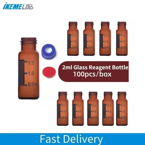 IKEME 100PCS 2ml HPLC 9-425 Clear Glass Vial Amber Bottles With Writing and Lid Laboratory Reagent B