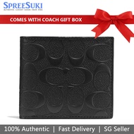 Coach Men Men Wallet In Gift Box Coin Wallet In Signature Crossgrain Leather Black # F75363D2