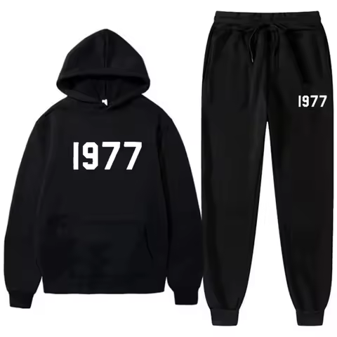 1977 Retro Hip Hop Tracksuit Men Women Unisex Hoodie Sweatpants 2 Piece Outfit Streetwear Jogging Ca
