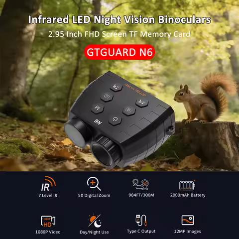 GTGUARD N6 Night Vision Binoculars Goggles Infrared 5X Zoom 1080P FHD Video 12MP 4032X3024 Photo Out