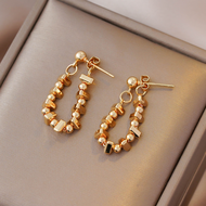 hikaw 18k saudi gold original earrings High grade crushed silver earrings for women Geometric Gold E