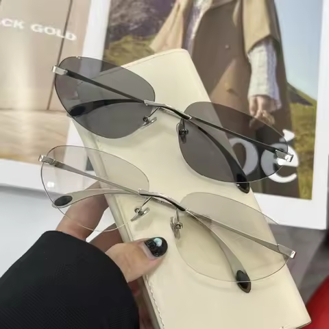 Women Y2K Rimless Sunglasses Luxury Brand Frameless Sun Glasses Future Korean Styles Cat Eye UV400 G