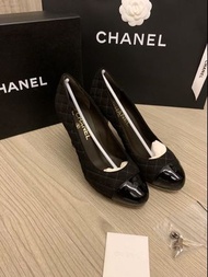 全新現貨全專櫃正品Chanel 經典 黑色麡皮 高跟鞋 38號 附紙袋紙盒