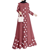 Retro 60an 70an Theme Dinner Hitea Spring Muslim Polka Dots Printed Women Dress Long Sleeved Sundres
