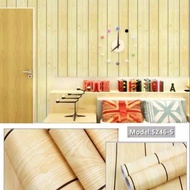 wallpaper dinding motif kayu kuning lis hitam ukuran 45cm x 9-10meter