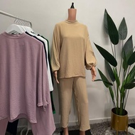 Set Batwing Plain Blouse Muslimah Cey Crepe Ironless