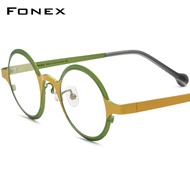 FONEX กรอบแว่นตาไททาเนียมผู้หญิง2023ใหม่ผู้ชายแฟชั่นมีสีสันแว่นตากันแดดทรงกลม F85771แว่นตาแว่นสายตาสั้น