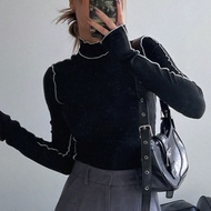 Women's T-Shirt Long Sleeve Seam Detail Turtle Neck 1804 (S/M/L)