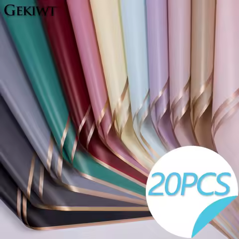 20pcs Golden Border Flower Bouquet Wrapping Paper Waterproof Translucent Bouquet Wrapping Paper Wedd