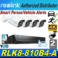 Reolink RLK8-810B4-A 4K NVR 8-Channel PoE Security Camera 24/7 Recording,Built-in 2TB,People/Vehicle