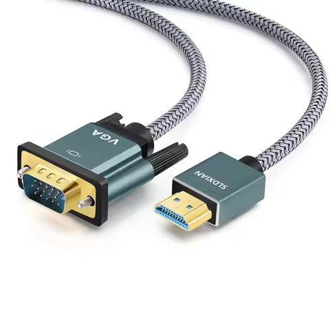 Lungfish HDMI to VGA cable gold-plated braided, HDMI to VGA cable (male to male) suitable for comput
