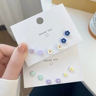 Ins Cute 925 Sterling Silver Candy Color Flower Stud Earrings Set Earrings