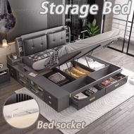 XIAOWWEI Solid Wooden Bed Frame Storage Bed Foldable bed Tatami Storage Double Bed Single Bed Double