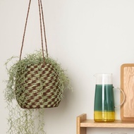 【Hübsch】－511503 格紋吊掛式紙籐編織收納籃 置物籃 吊籃聖誕
