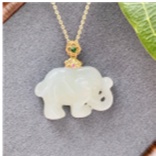 18k Gold Clasp Inlaid (21*29) Jade Lucky Elephant Pendant