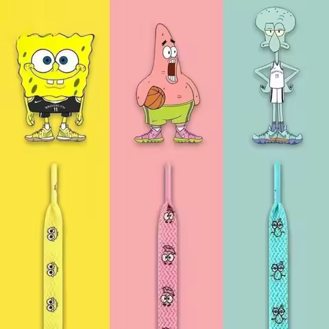 Cute SpongeBob Shoelaces, Pink Yellow Blue 120-140cm Sneaker Laces, Cartoon Shoe Decor Gift