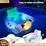 [Ueb Flagship Shop]Light-Up Pool Floaties with 2 Cup Holders and Handles Water Hammock for Swimming 
