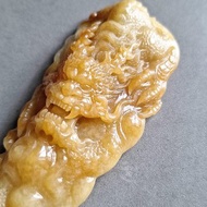 天然黃翡霸氣龍牌吊墜 | 天然緬甸翡翠玉器 | 龍吊墜
