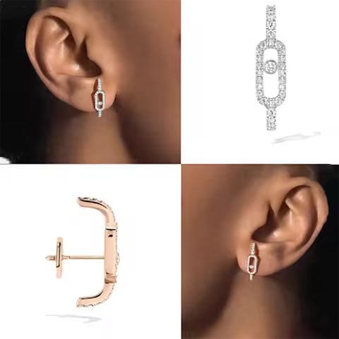 NEW French luxury jewelry S 925 sterling silver plated with 24K gold and inlaid with 5A zircon singl