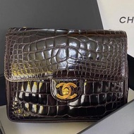 Chanel vintage鱷魚皮mini cf方胖子鏈條包。原始成色，棕色鱷魚難遇，收藏家來！