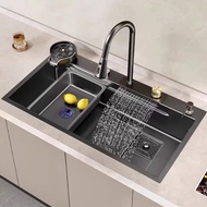 Kitchen Sink Washbasin Black Sink Waterfall 304 Stainless Steel Kitchen Sink (DS)