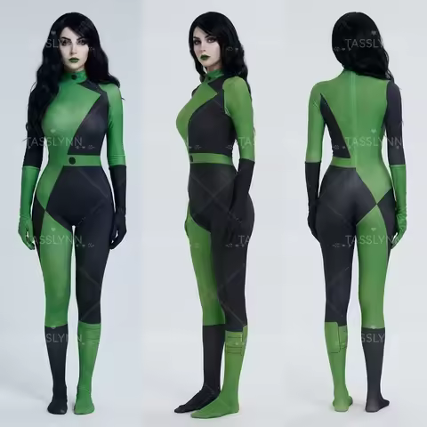 Shego Cosplay Black Green Full Body Jumpsuit Superhero Villain Costume for Halloween Superhero Villa