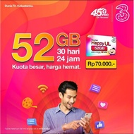 Paket Internet tri 3 three 22GB 52GB Unlimited Youtube 30 hari