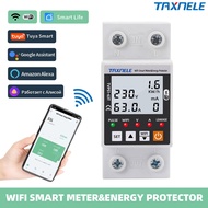 Taxnele 63a TUYA สวิตช์รีเลย์ ป้องกันแรงดันไฟฟ้า WiFi Energy Meter เบรคเกอร์ ไฟรั่ว ไฟเกิน มิเตอร์ ไ